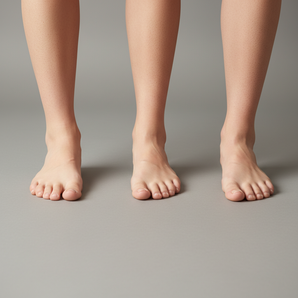 Düz tabanlık, normal ayak ve yüksek kavisli ayak tiplerinin karşılaştırmalı görünümü.