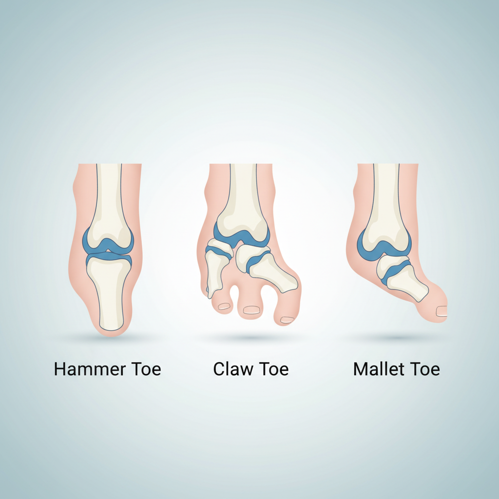 Çekiç Parmak: Ayak Sağlığınız İçin Bir Rehber - Çekiç parmak, pençe parmak ve tokmak parmak deformitelerinin anatomik karşılaştırması.