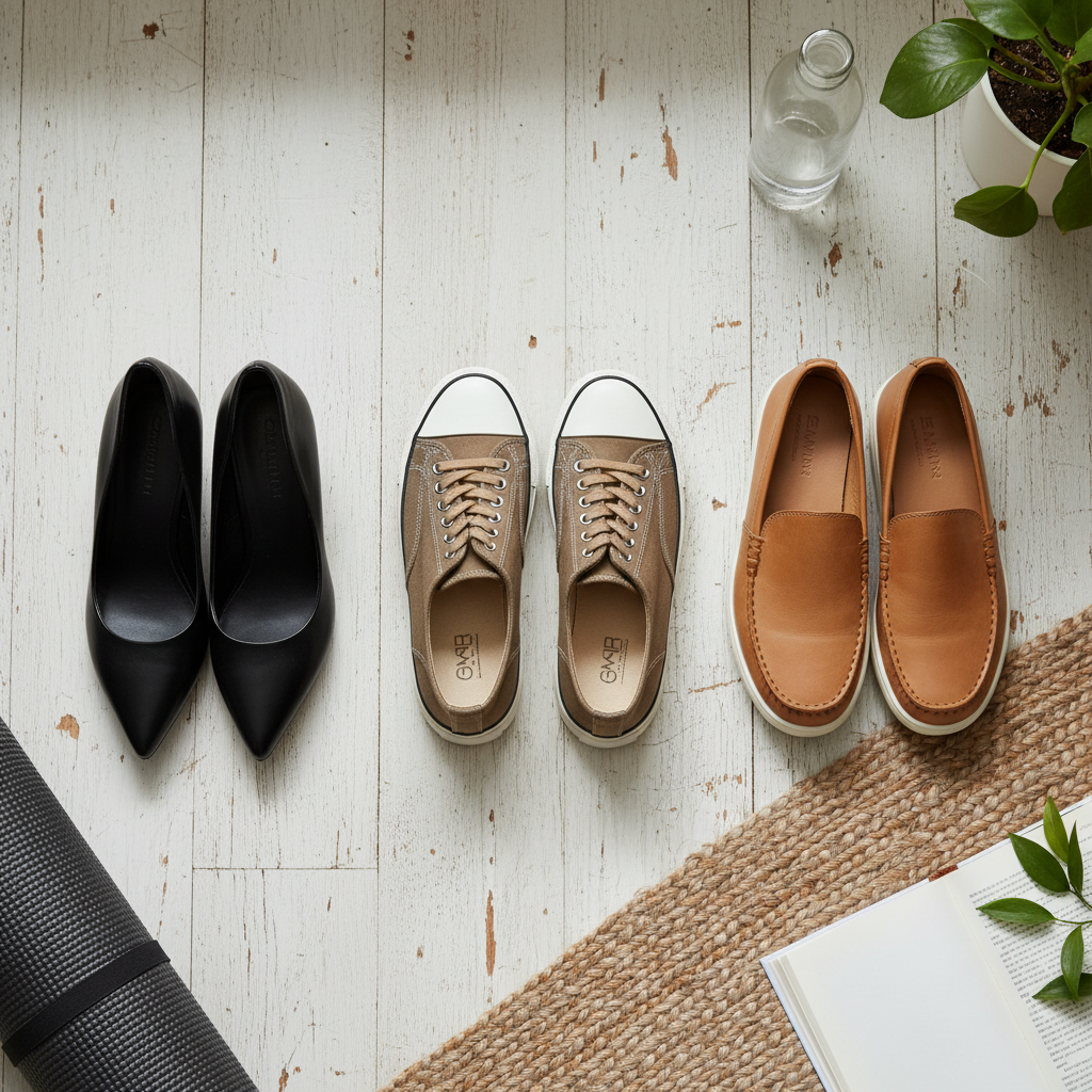 Ayak sağlığı için doğru ve yanlış ayakkabı seçimini gösteren geniş burunlu ve sivri burunlu ayakkabılar.