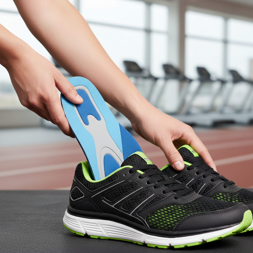 Spor ayakkabı içine yerleştirilen kişiye özel yapım ortopedik tabanlıklar.