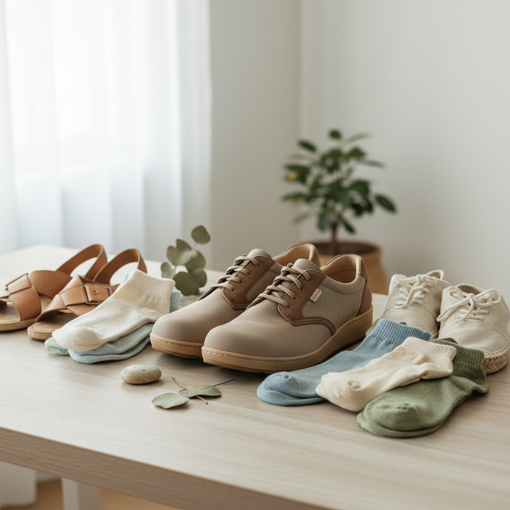 Ayak sağlığı için önemli olan pamuklu çoraplar ve rahat ayakkabılar.